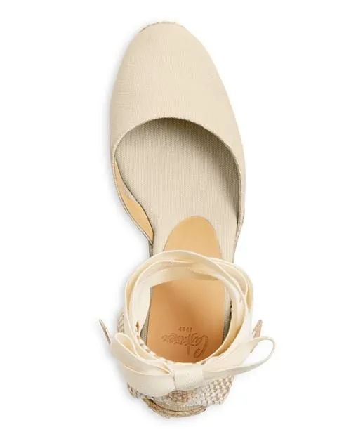 Albert Castañer Women's Carina Wedge Espadrille with Tie Ankle in Ivory/Cream