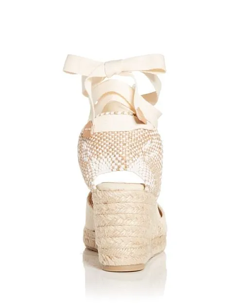 Albert Castañer Women's Carina Wedge Espadrille with Tie Ankle in Ivory/Cream