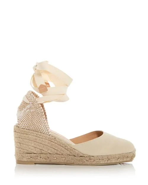 Albert Castañer Women's Carina Wedge Espadrille with Tie Ankle in Ivory/Cream