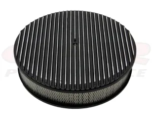 ALUMINUM 14" ROUND AIR CLEANER KIT PAPER FILTER RETRO FINNED - BLACK