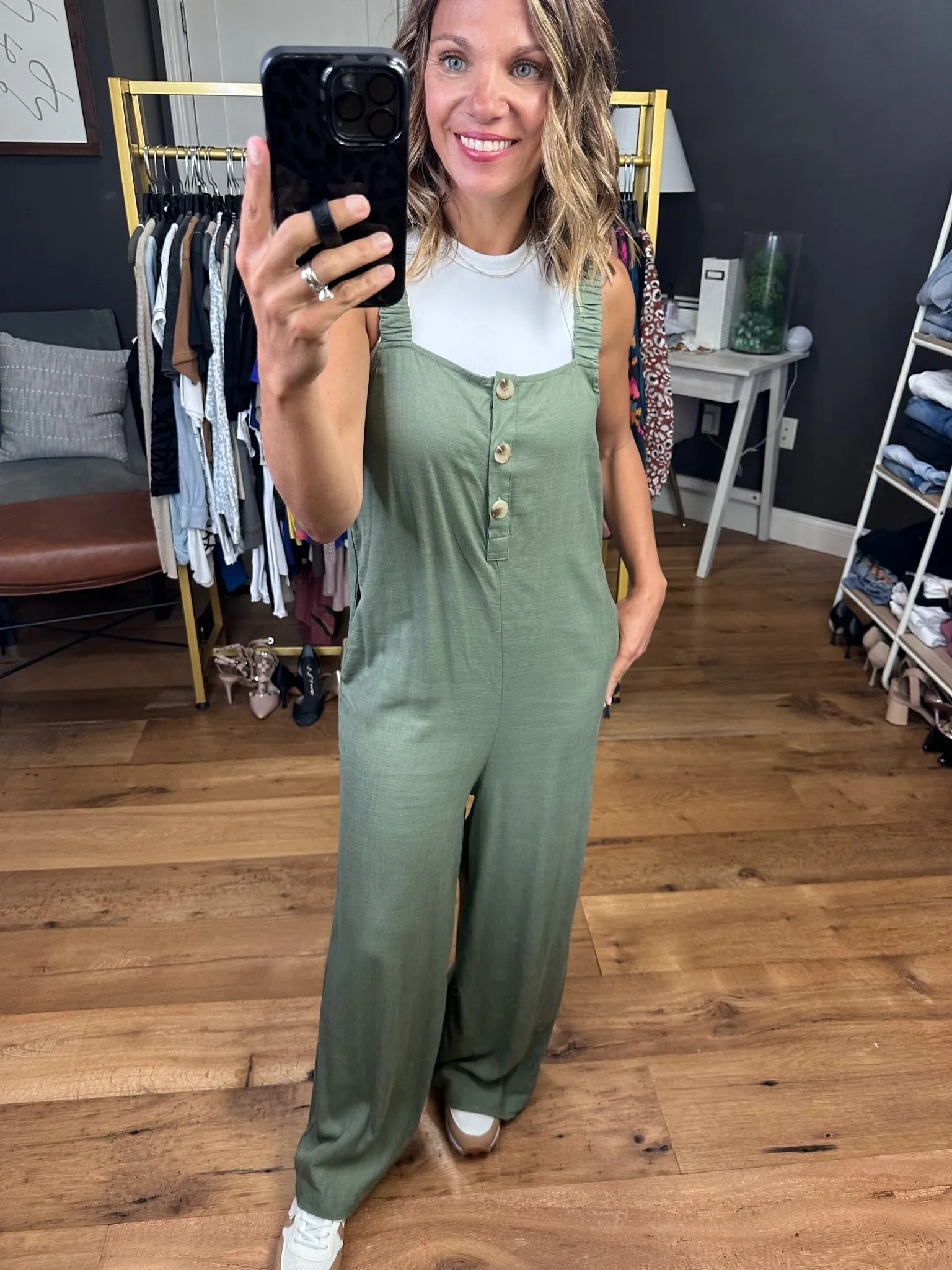 Always Listening Wide-Leg Jumpsuit - Olive