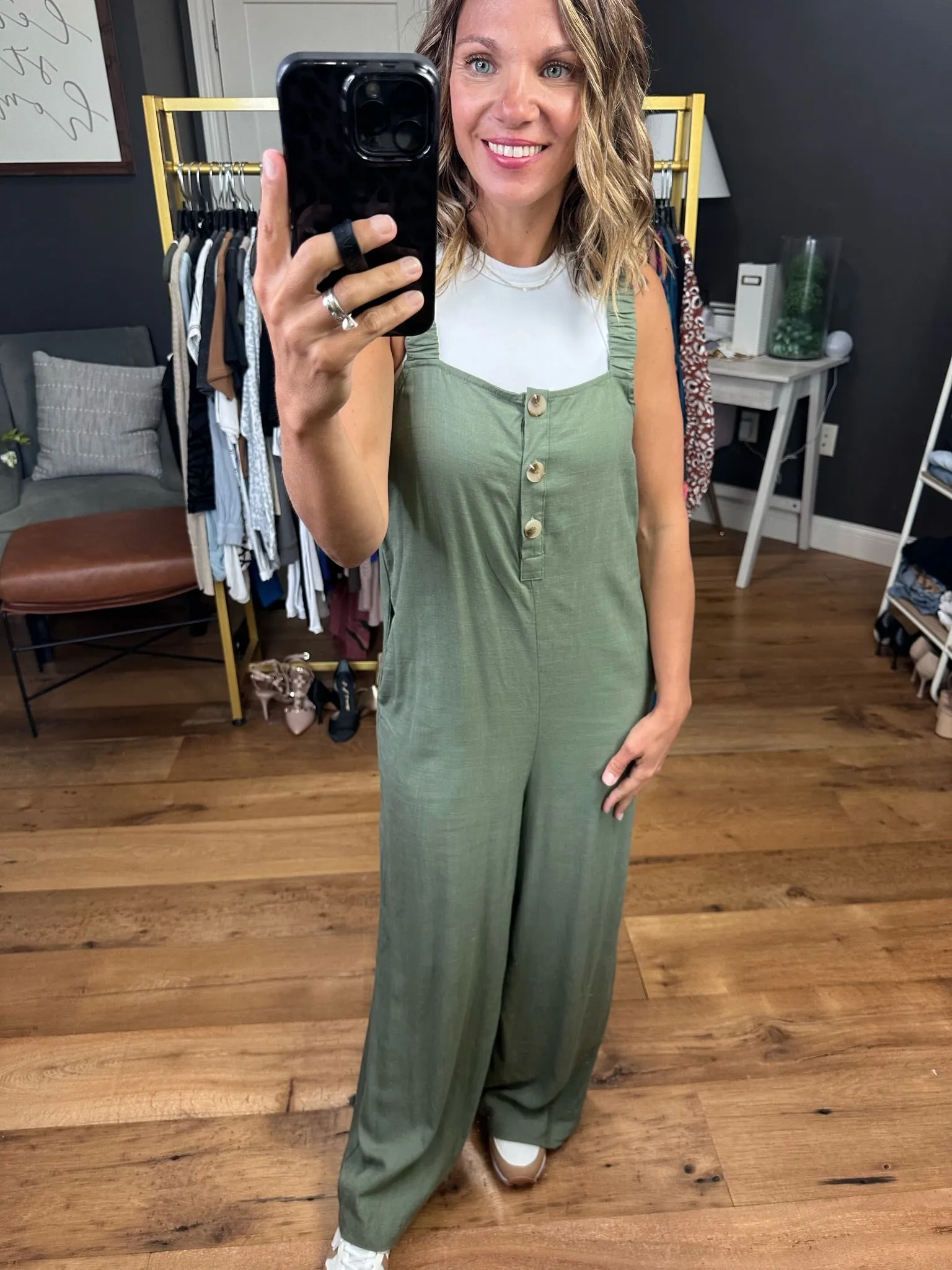 Always Listening Wide-Leg Jumpsuit - Olive