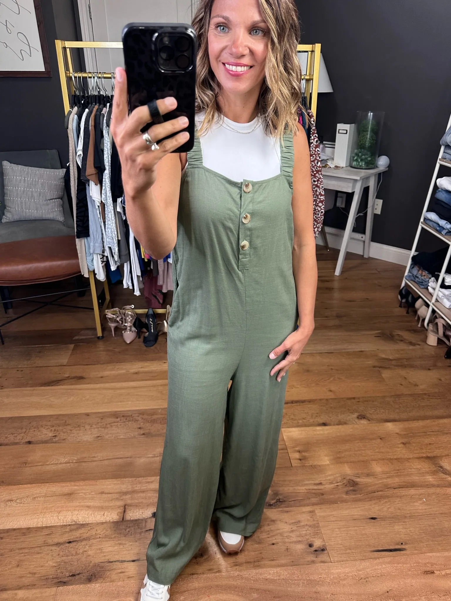 Always Listening Wide-Leg Jumpsuit - Olive