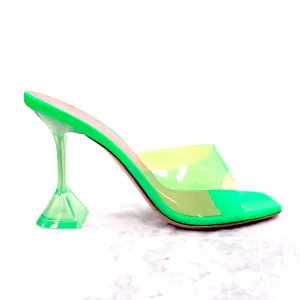 AMINA MUADDI LUPITA NEON GREEN HEELED SANDALS - SIZE 38