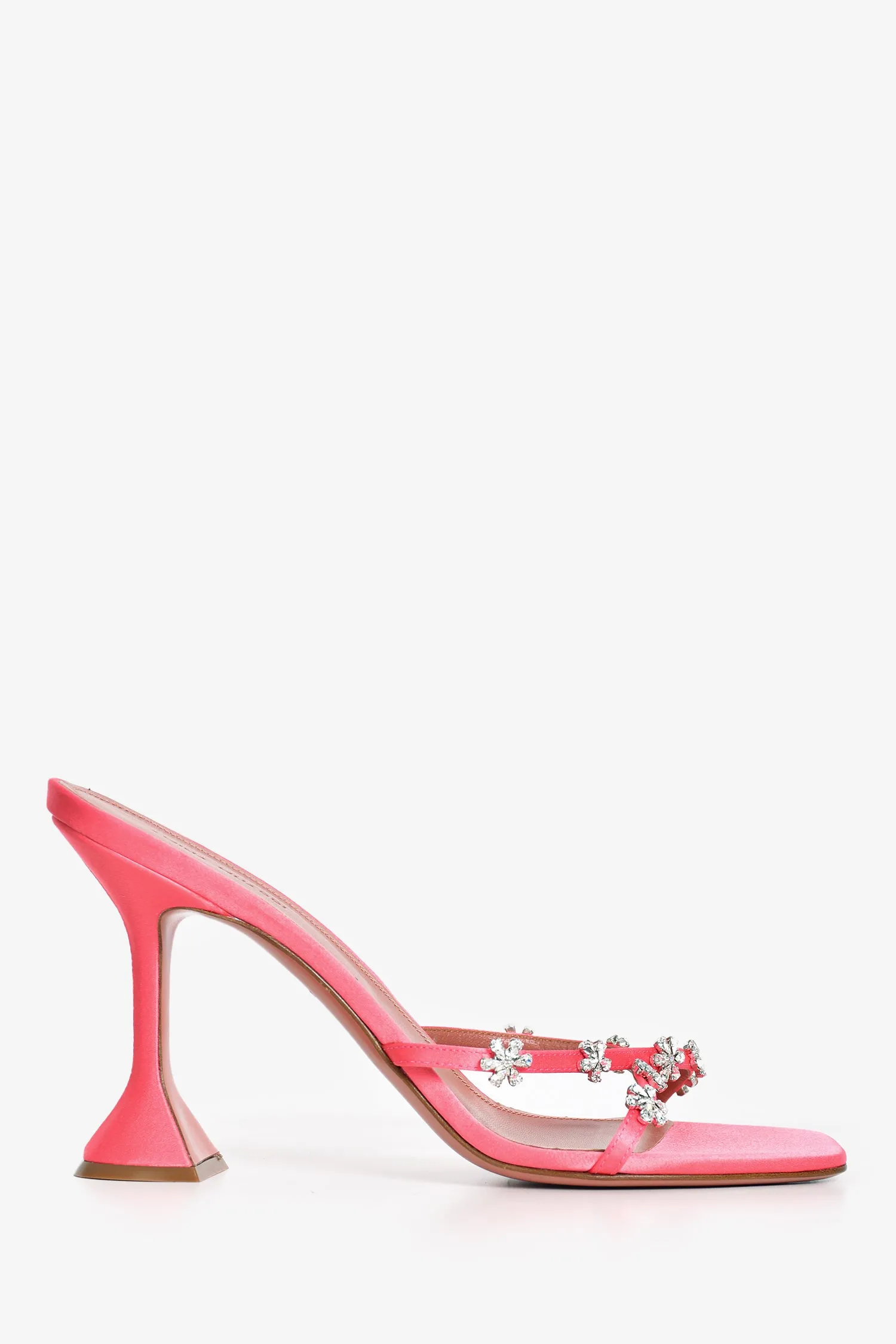 Amina Muaddi Pink Satin Crystal Lily 'Bubble' Heeled Sandals Size 41