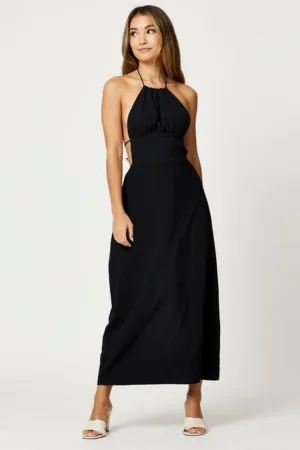 Backless Halter Neck Black Maxi Dress