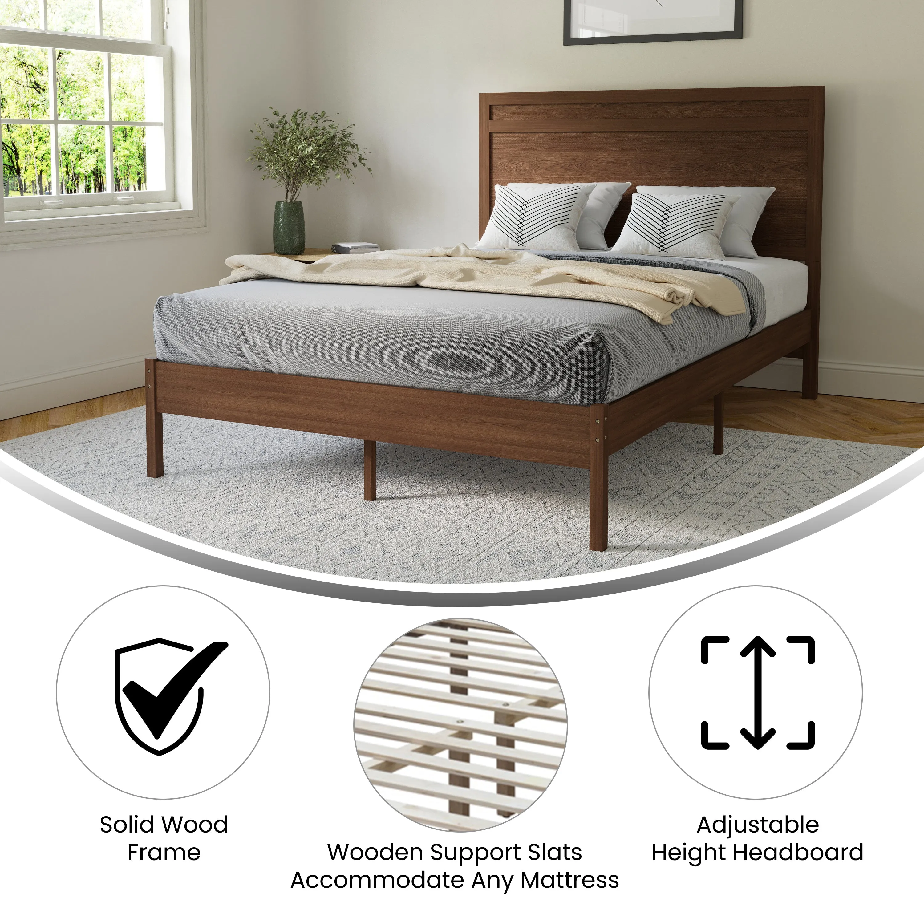 Brown Full Wooden Platform Bed MG09003FB-F-BRN-GG