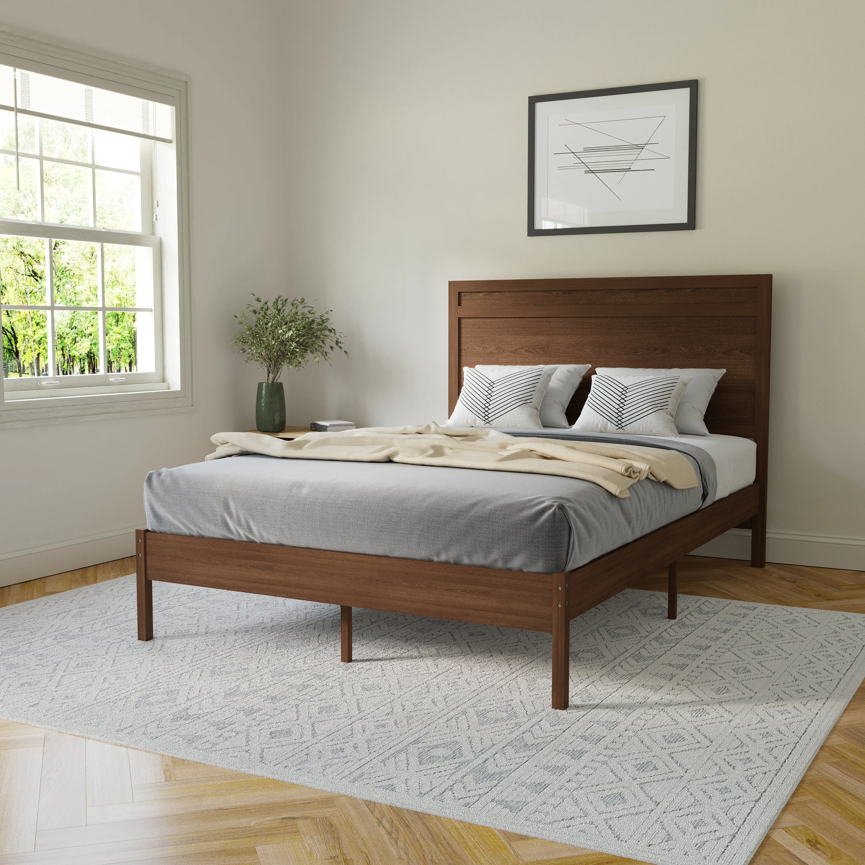 Brown Full Wooden Platform Bed MG09003FB-F-BRN-GG