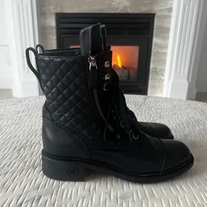 Chanel CC Quilted Lace Up Combat Boots