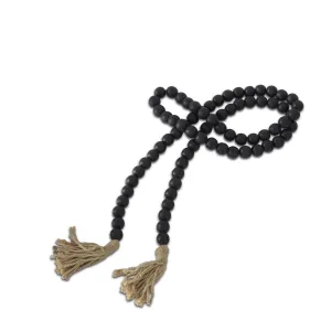 Chunky Black Wood Bead Garland with Jute Tassels - 83 inch