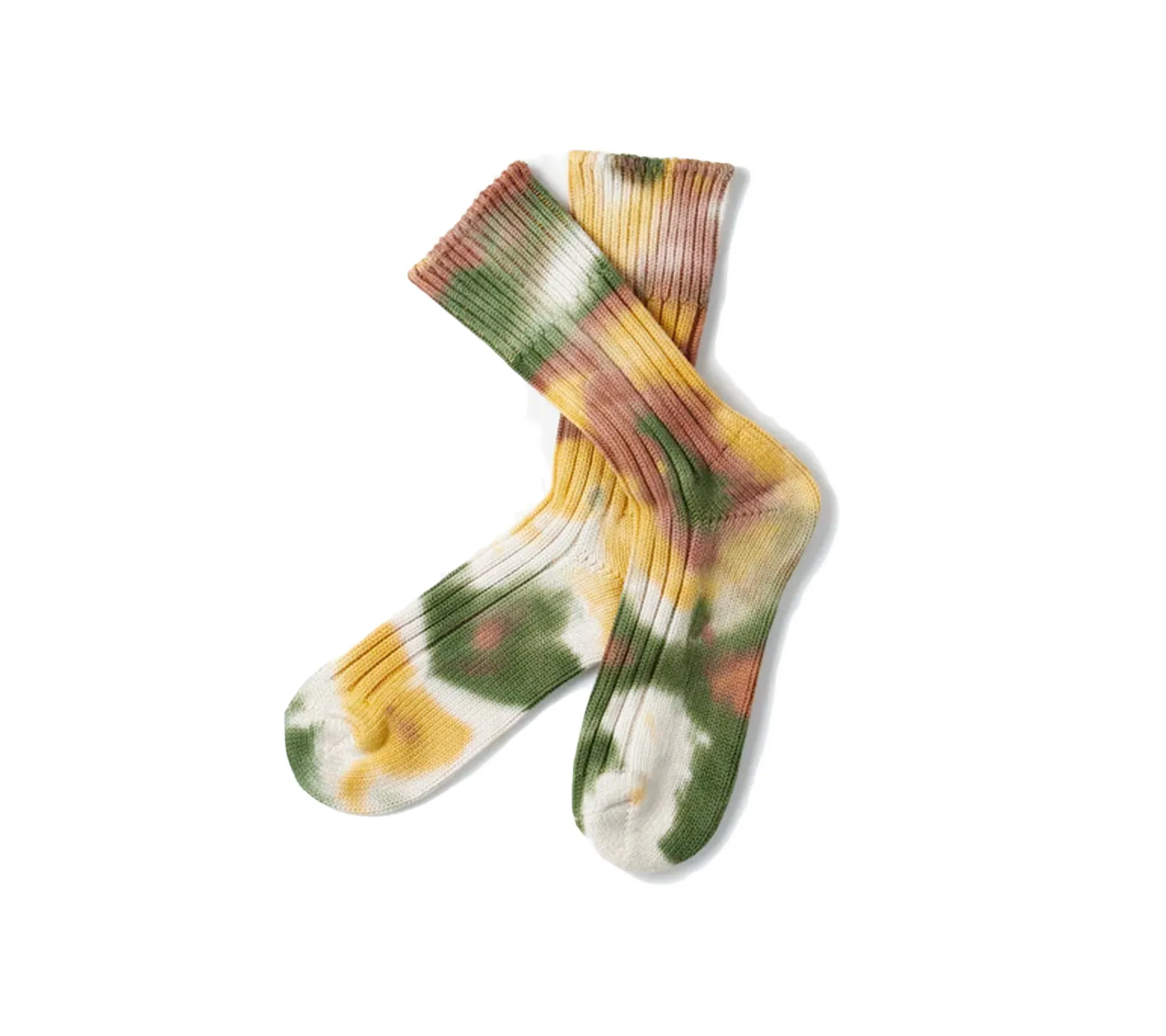 Chunky Ribbed Crew Socks "Tie Dye" | Grn/Gld/Brn