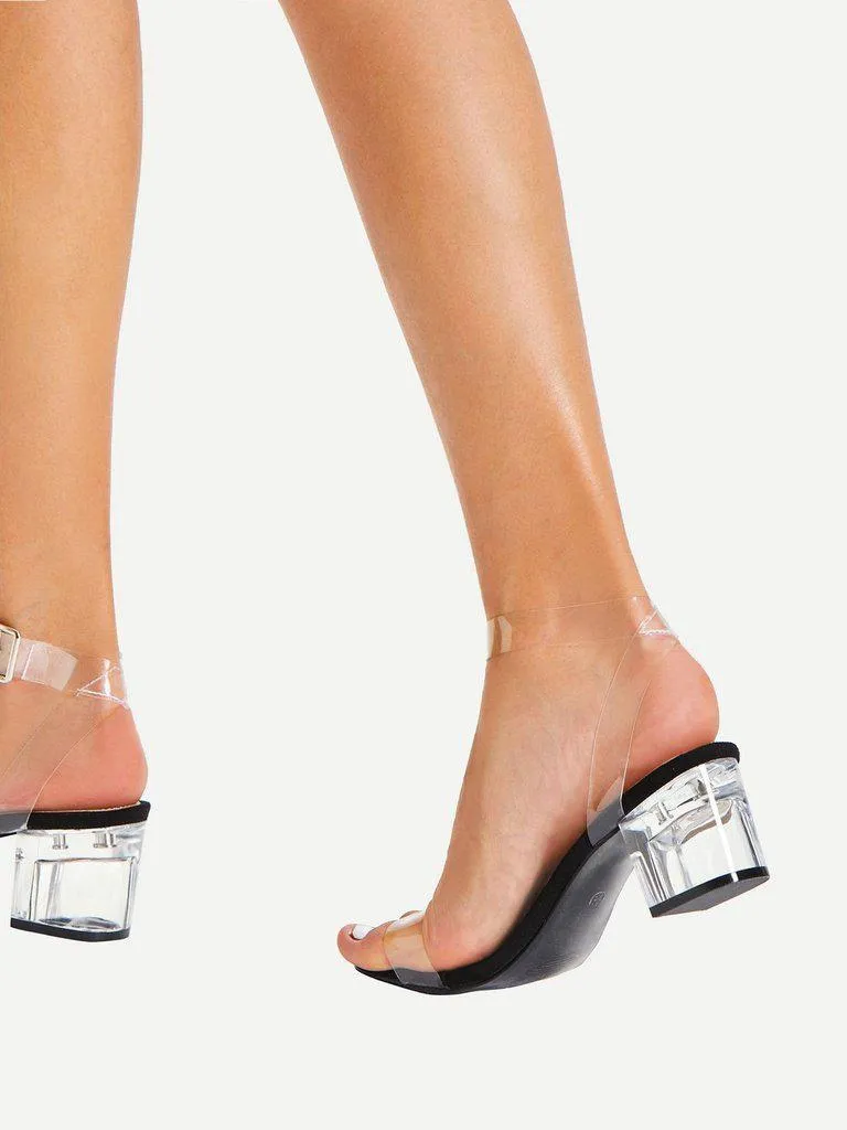 Clear Strap Block Heeled Sandals