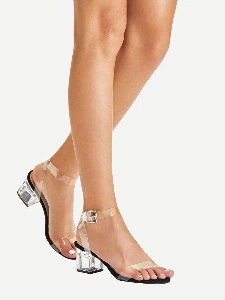 Clear Strap Block Heeled Sandals