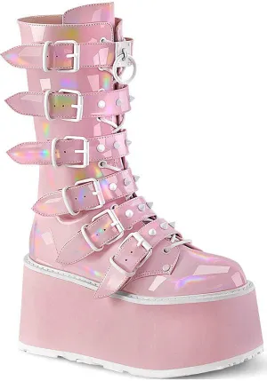 DAMNED-225 [Pink Holo Patent] | PLATFORM BOOTS [PREORDER]