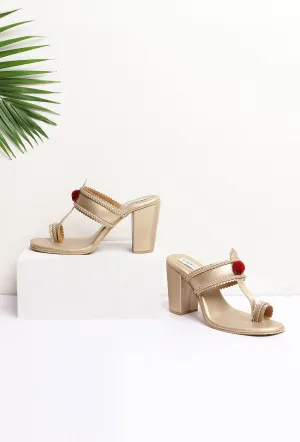 Golden Cruelty-Free Leather Heeled Sandals