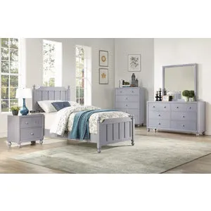 Gray Wood Twin Bed with Headboard & Footboard