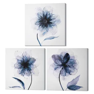 Indigo Bloom Canvas Wall Art Print Set of 3 - 16" x 16"