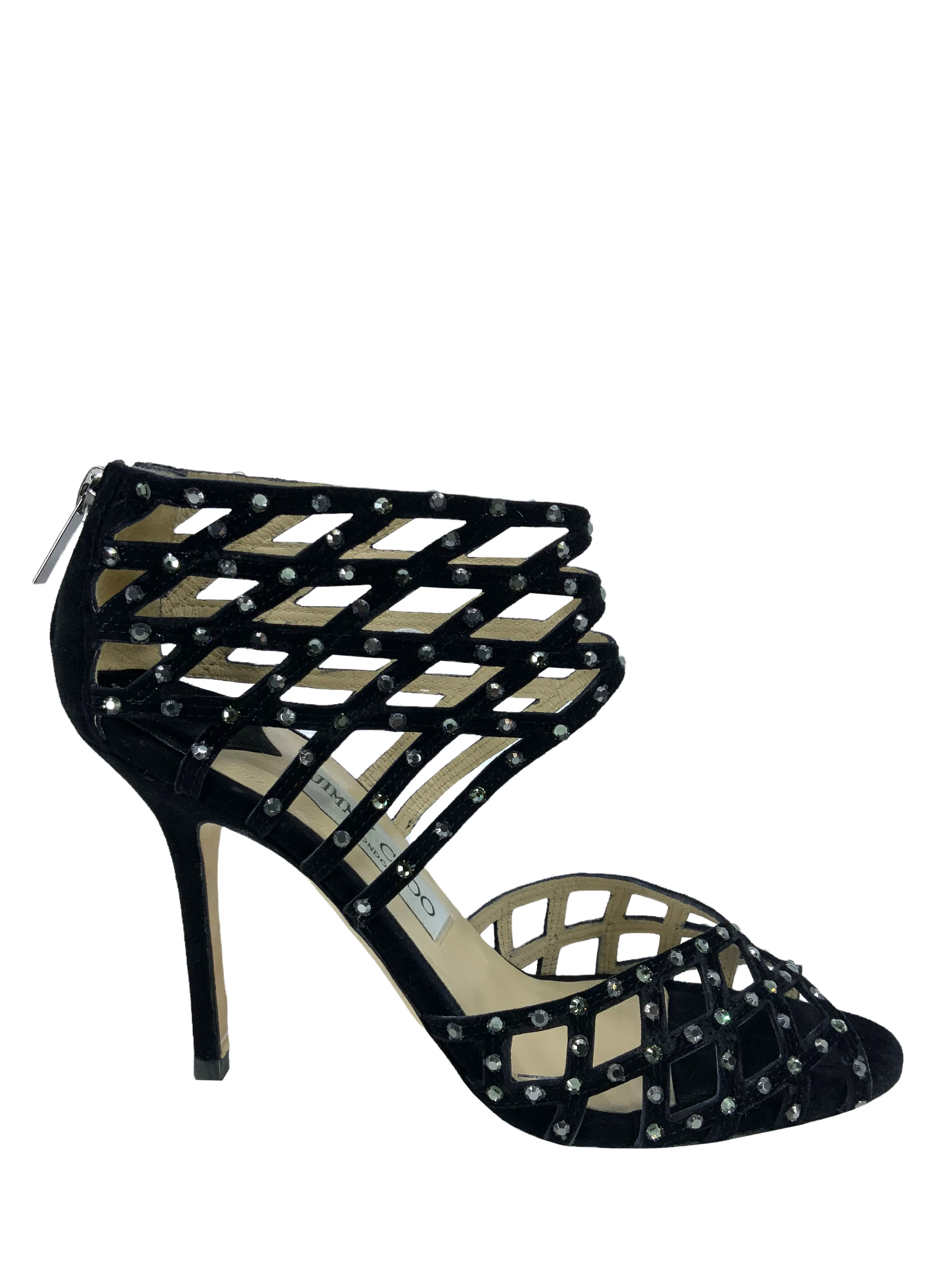 Jimmy Choo Evita Suede Strass Caged Sandals Size 6.5