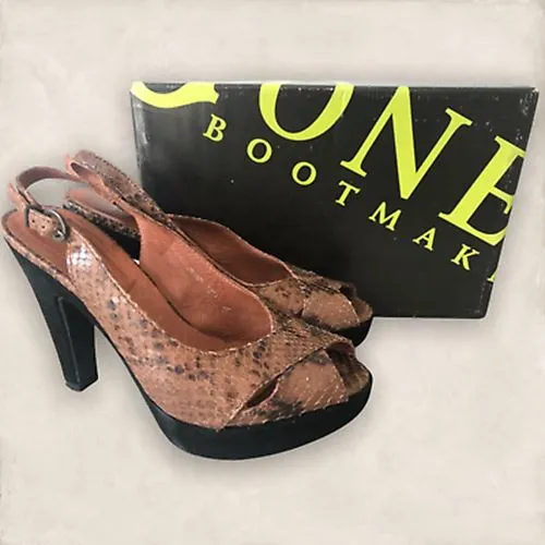 Jones Bootmaker Snake Print Leather Open Toe Slingback Shoes EU 38 UK 5