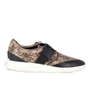 Lace Pattern Beige Leather Sneakers