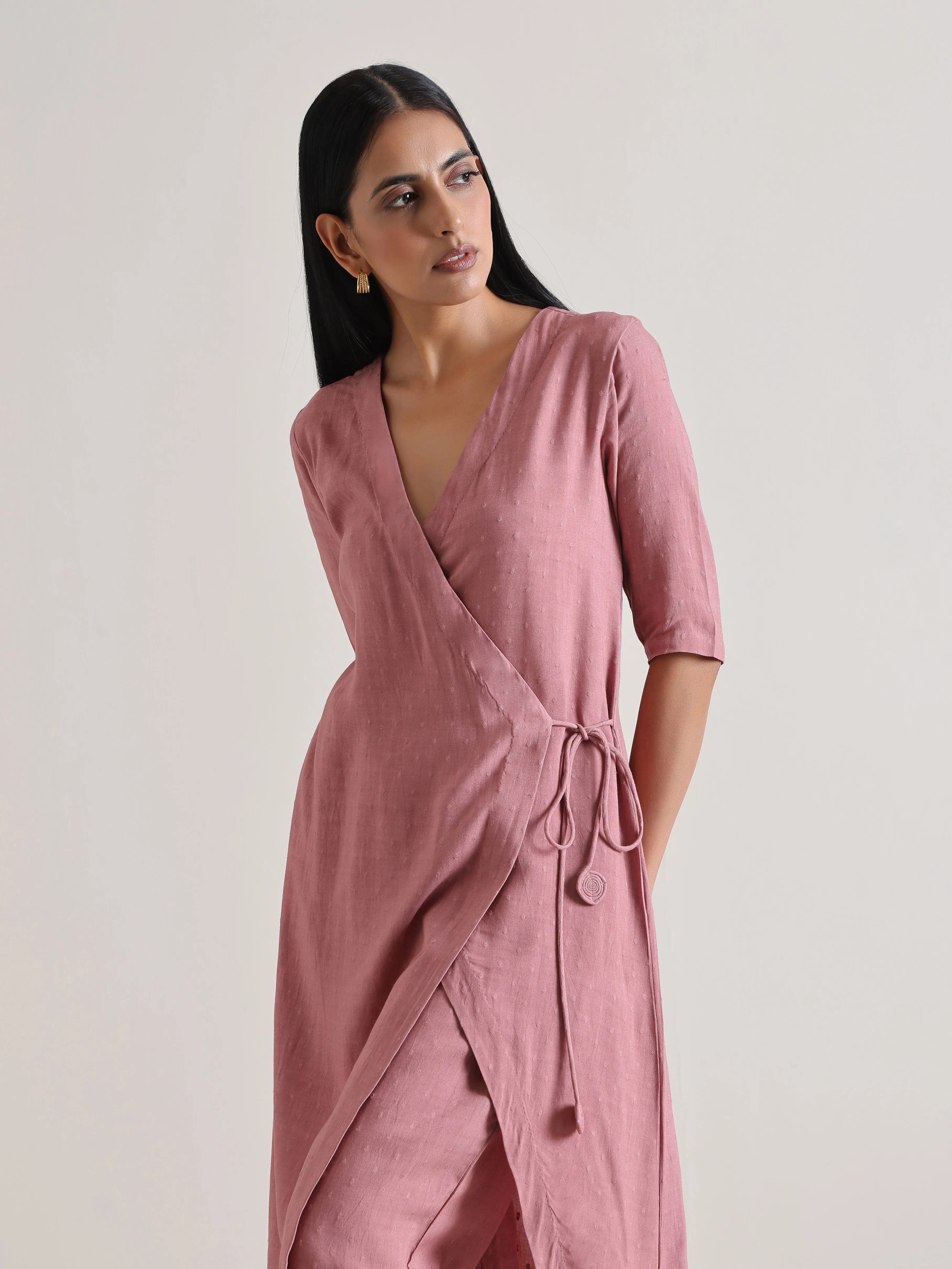 Mauve Angrakha Kurta Set