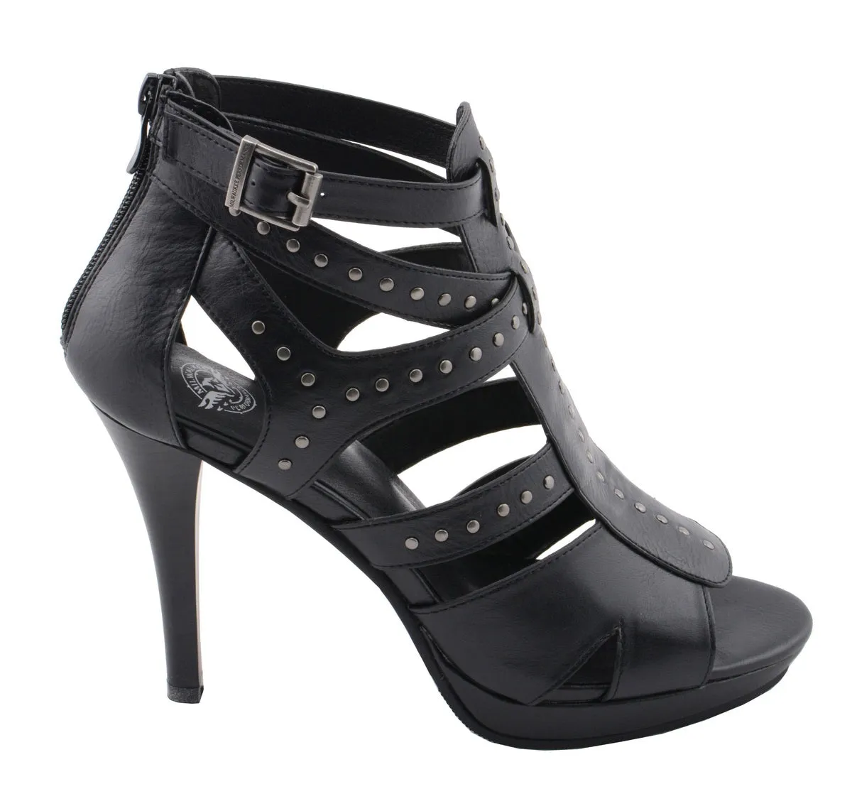 Milwaukee Performance MBL9452 Women's Black Stiletto Heeled Sandals with Studded Ankle Straps