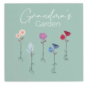 Personalised Grandma's Garden Canvas, 12 colour choices, up to 5 names