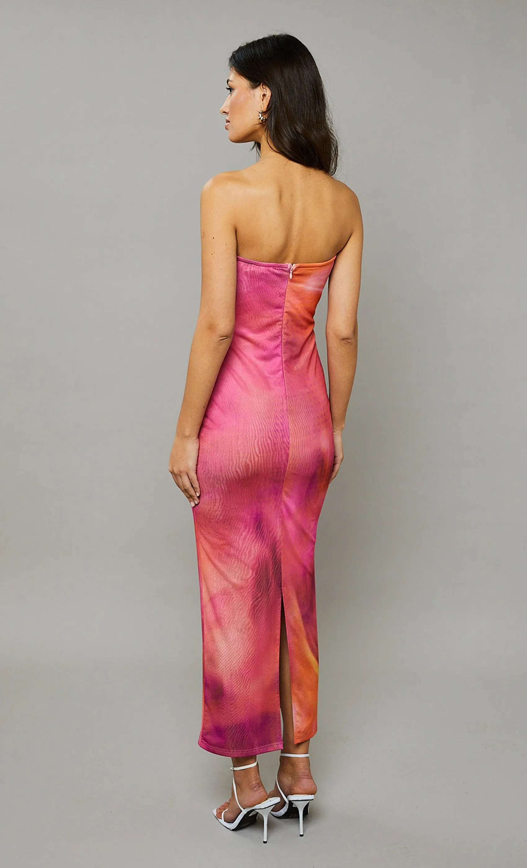 Pink Multi Mesh Bandeau Maxi Dress