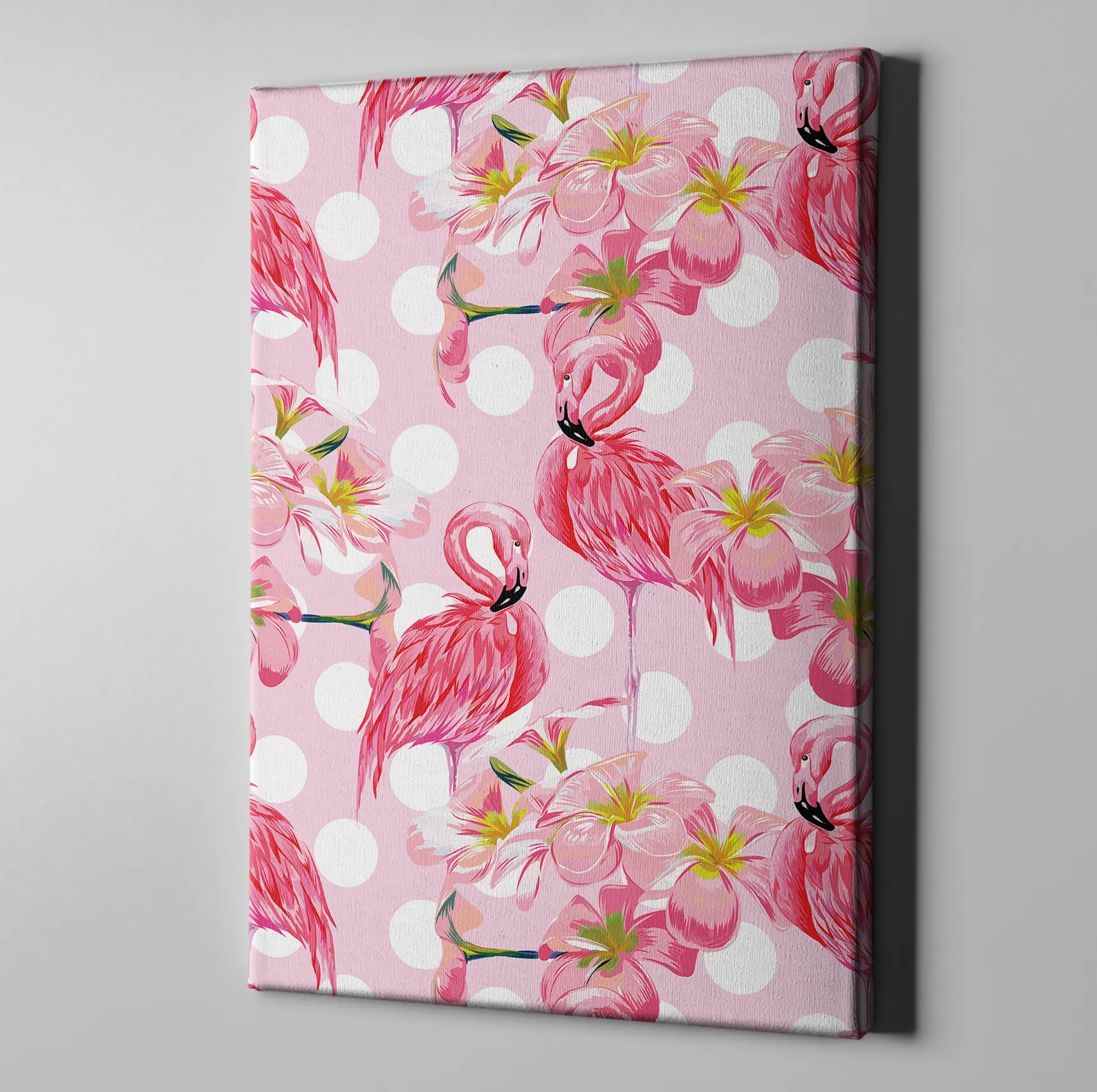 Pink Plumeria Flamingo Dot Gallery Wrapped Canvas