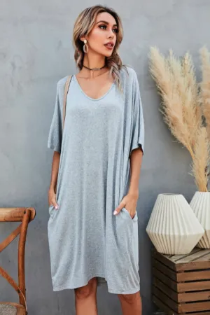 Pocket Front Solid Grey Dress