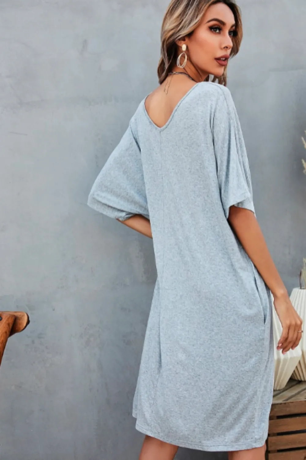 Pocket Front Solid Grey Dress