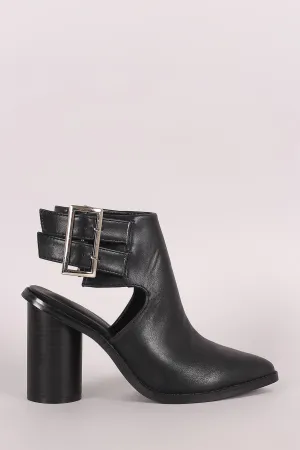 Pointy Toe Double Buckled Cylindrical-Heeled Ankle Boots