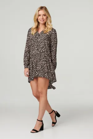 Printed Collarless High Low Dress