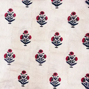 Red and Blue Poppy Organic Cotton Fabric