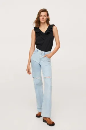 Ruffled Neck Basic Top