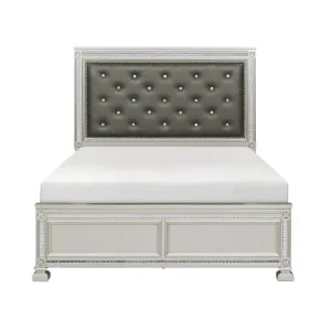 Silver Elegance King Bed with Faux Leather Headboard