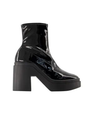 Vinyl Slip-On Boots with 11 cm Heel - Black