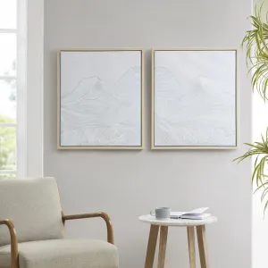 White Textured Abstract 2-piece Framed Canvas Wall Art Set