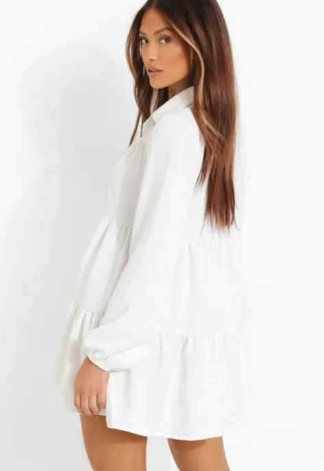 White Tiered Shirt Dress